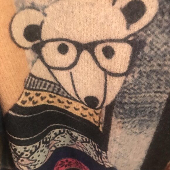 Yesno Bear Sweater Womens Large Abstract Print Wool Blend Artsy Loose Fit Boho - Picture 5 of 9